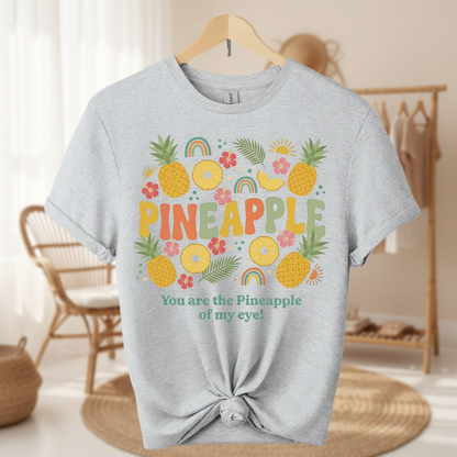 Gray t-shirt with pineapple design and text 