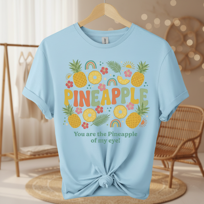 Light blue t-shirt with pineapple design and text on a white background