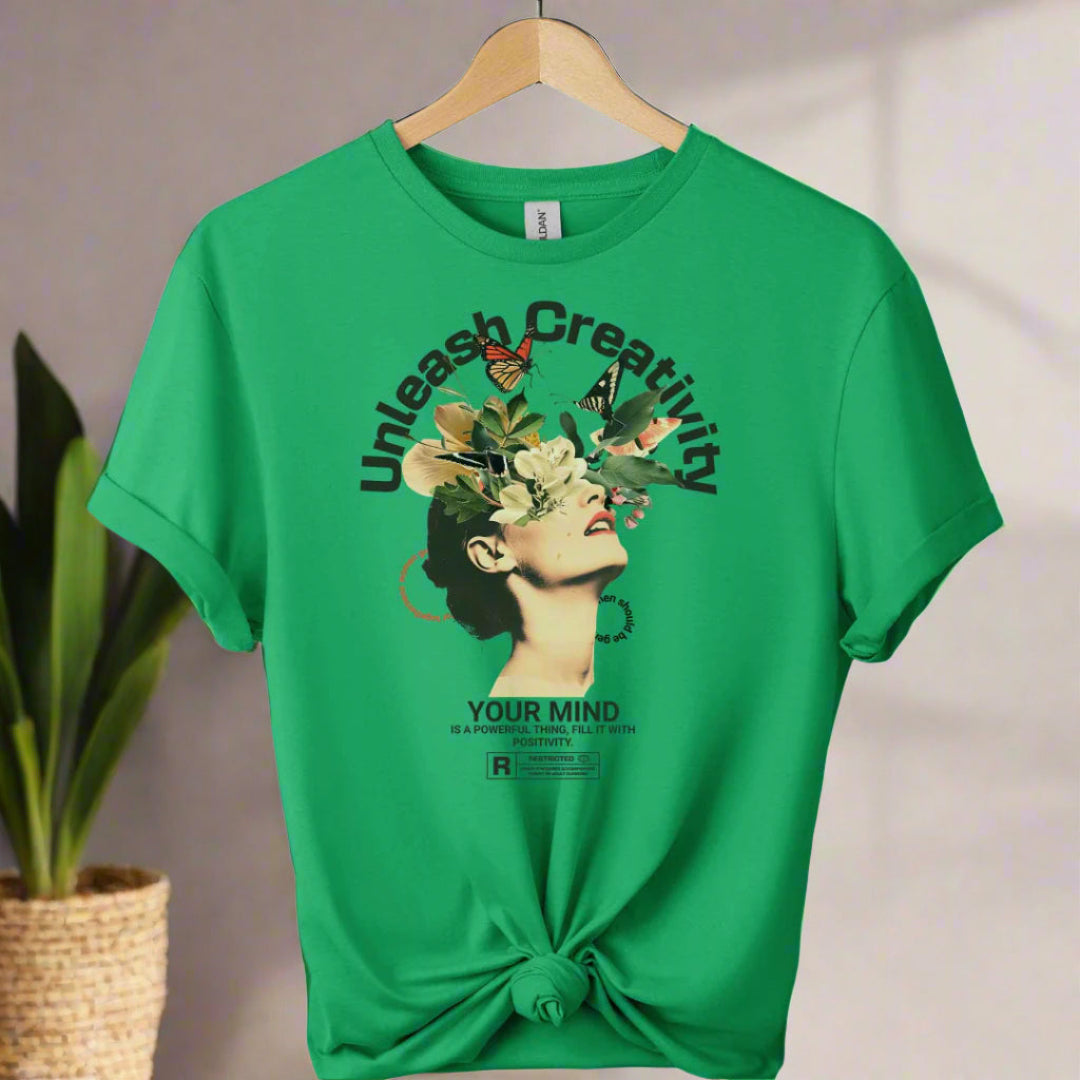 Unisex t-shirt boho style front with typography and graphic design motivational inspired color irish green