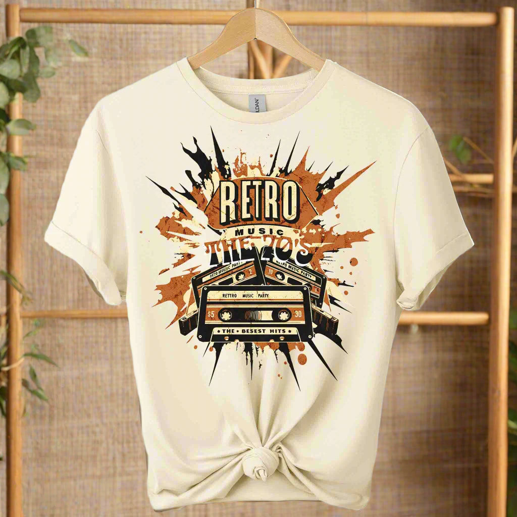 Unisex t-shirts color natural,front design mixtape old school cassette tape and typography retro 70 s music ,retro inspired design