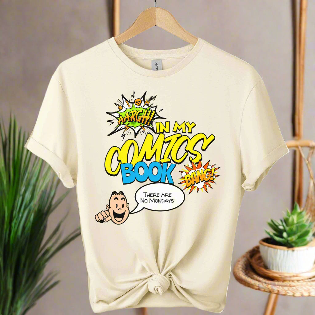 Unisex t-shirt color natural With front  graphic comic design and comic book retro typography tees 