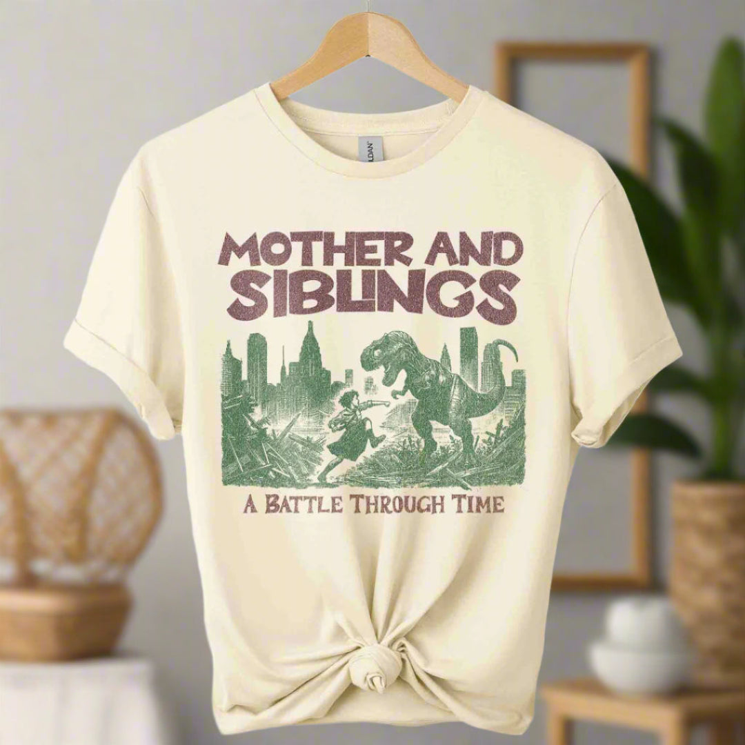 T-shirts unisex with graphic design and mother and siblings typography retro classic inspired color natural