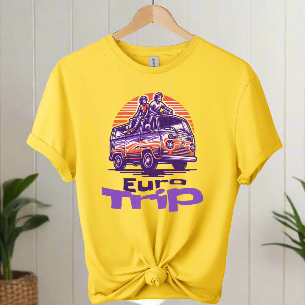 Retro van Car Front Graphic design  and Eurotrip typography with the color daisy