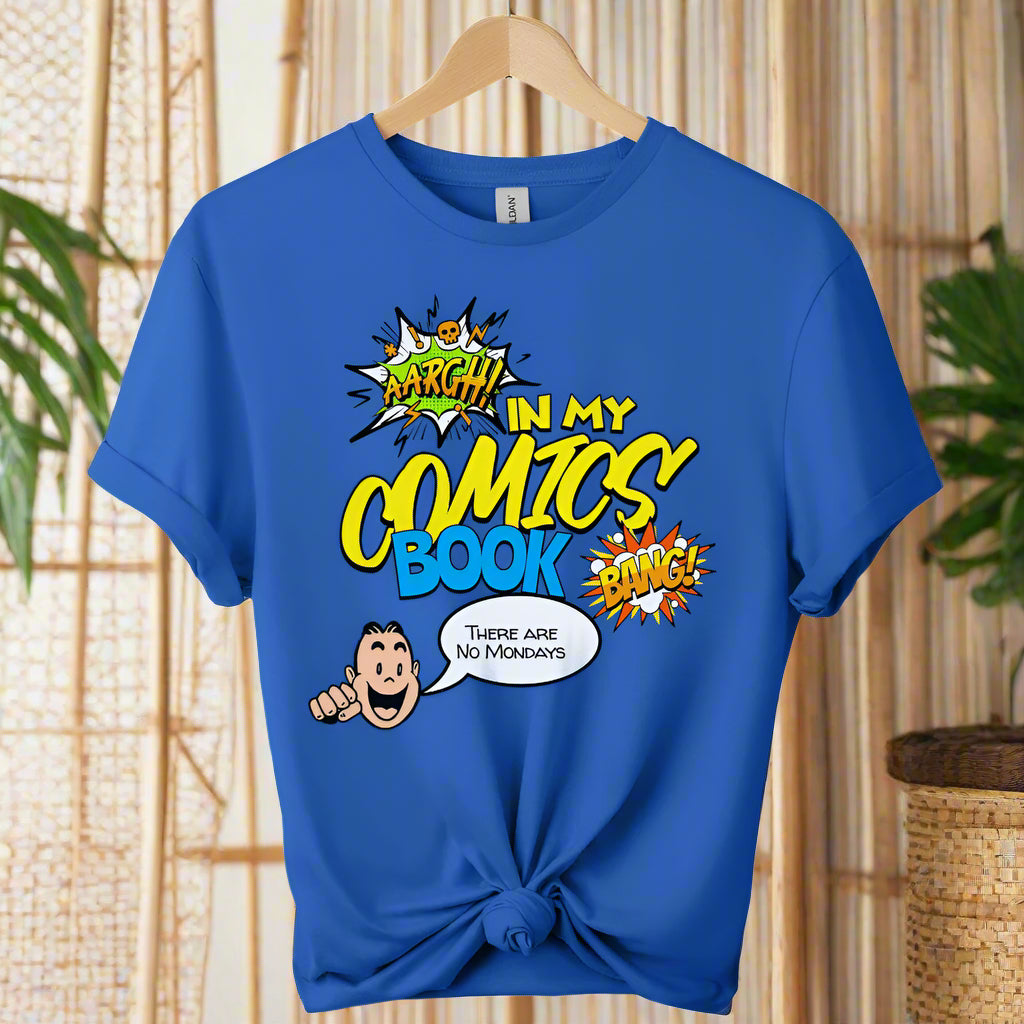 Unisex t-shirt color royal blue With front  graphic comic design and retro typography tees 