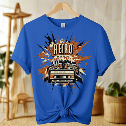 Unisex t-shirts color royal blue,front design mixtape old school cassette tape and typography retro 70 s music ,retro inspired design
