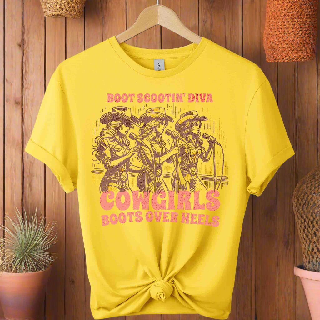 Gildan soft premium Scooting diva Cowgirl singing front design graphic tees unisex color daisy