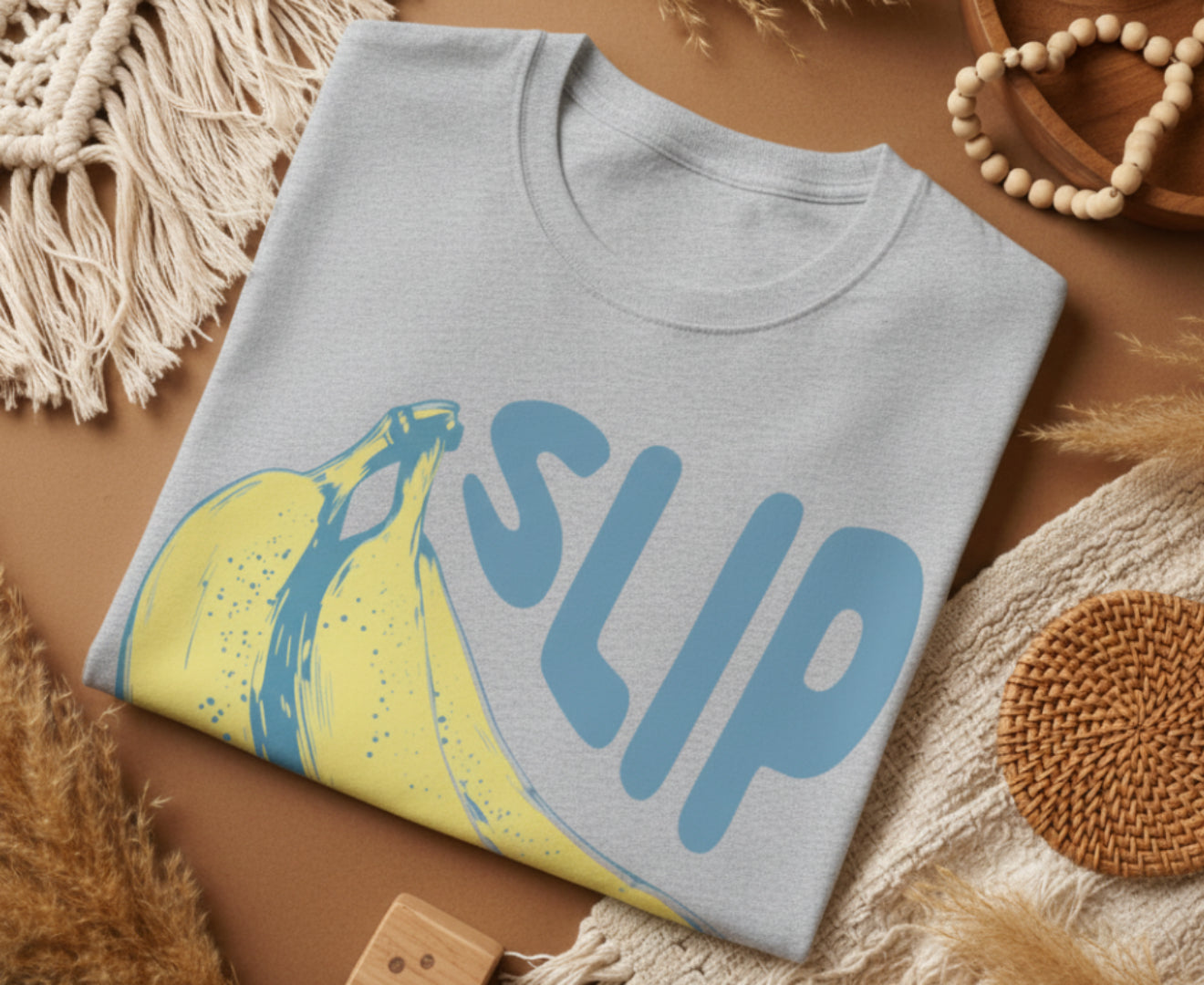 sport Gray white with a banana graphic and 'SLIP' text on a white background