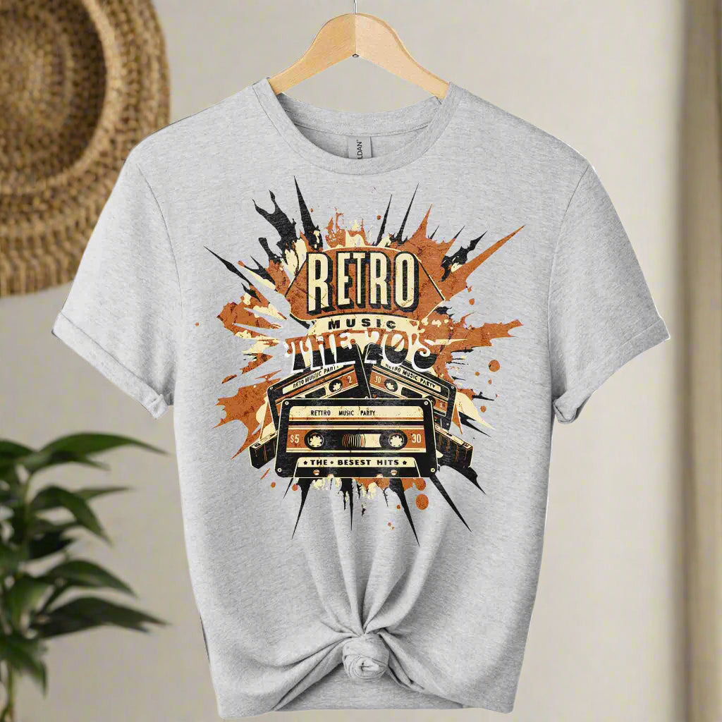 Unisex t-shirts color sports grey,front design mixtape old school cassette tape and typography retro 70 s music ,retro inspired design