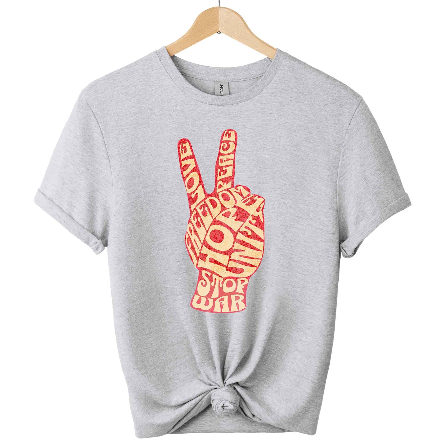 Stop war t-shirt with Hope and  peace hand sign and freedom hope unite typography shirts color sport grey