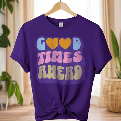 Boho t-shirts design With typography tees Good times ahead for men and women color Purple