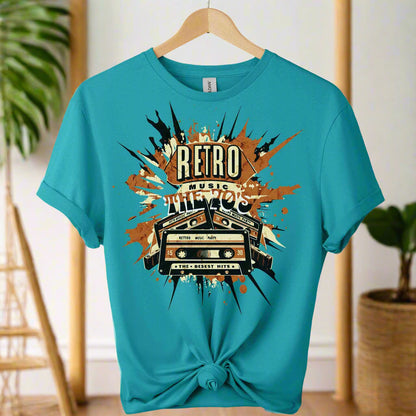Unisex t-shirts color tropical blue,front design mixtape old school cassette tape and typography retro 70 s music ,retro inspired design