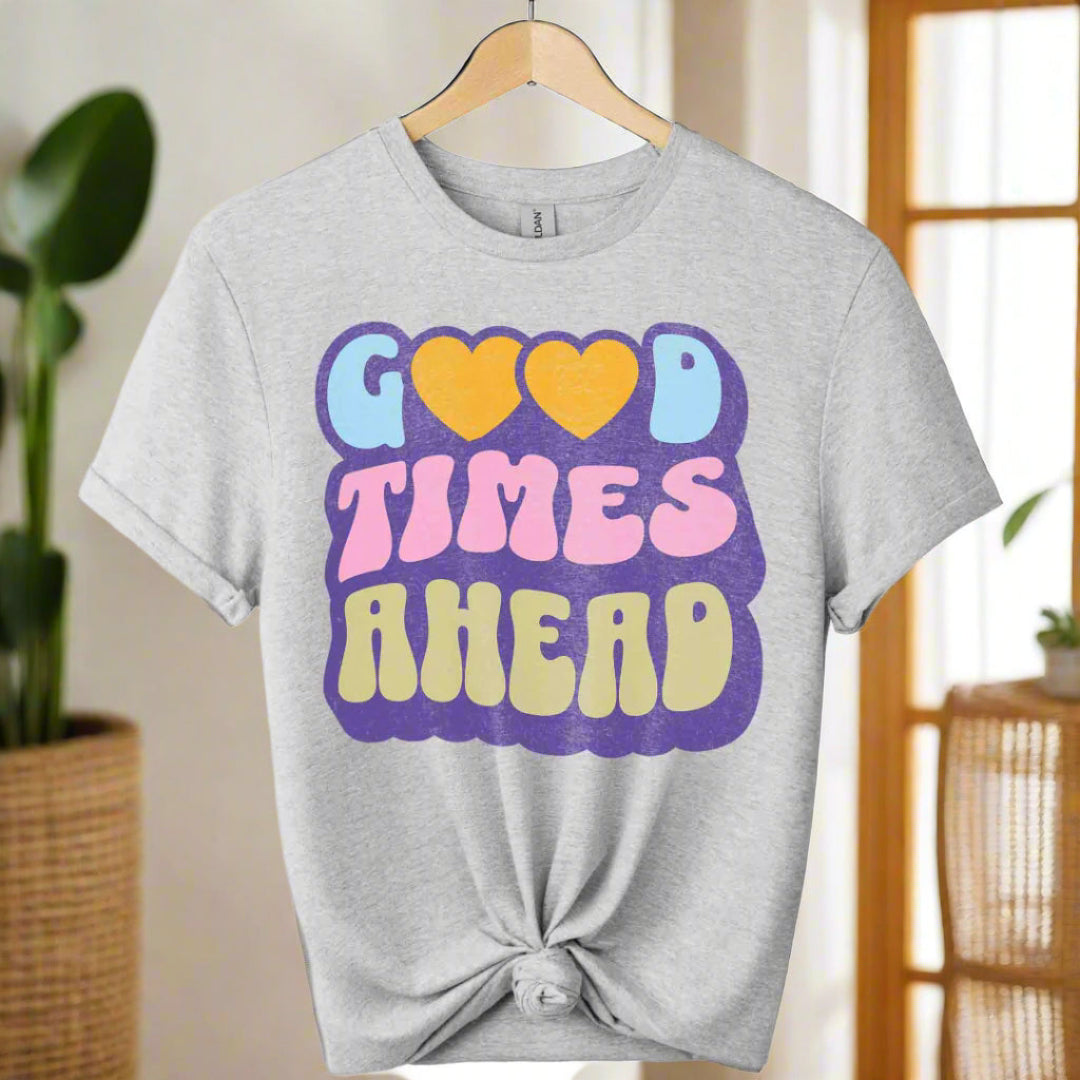 Boho t-shirts design With typography tees Good times ahead for men and women color Sport grey
