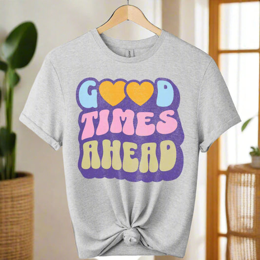 Boho t-shirts design With typography tees Good times ahead for men and women color Sport grey