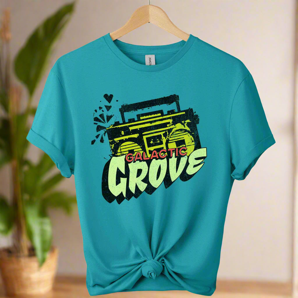 Boho adults shirts design with cassette retro graphic and groove typography color tropical blue shirts unisex