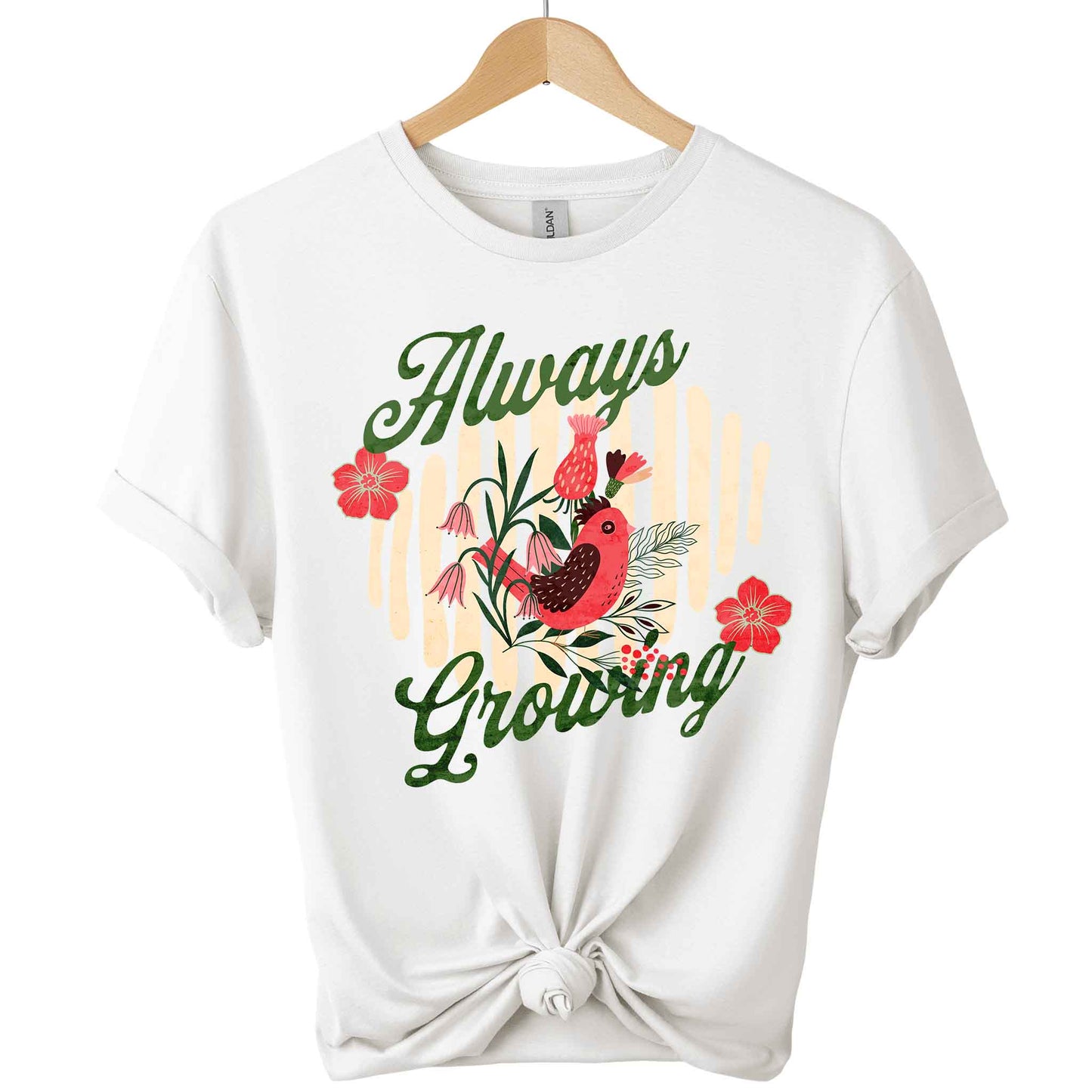 Always growing t-shirts front view top clothes graphic plants design tees color White