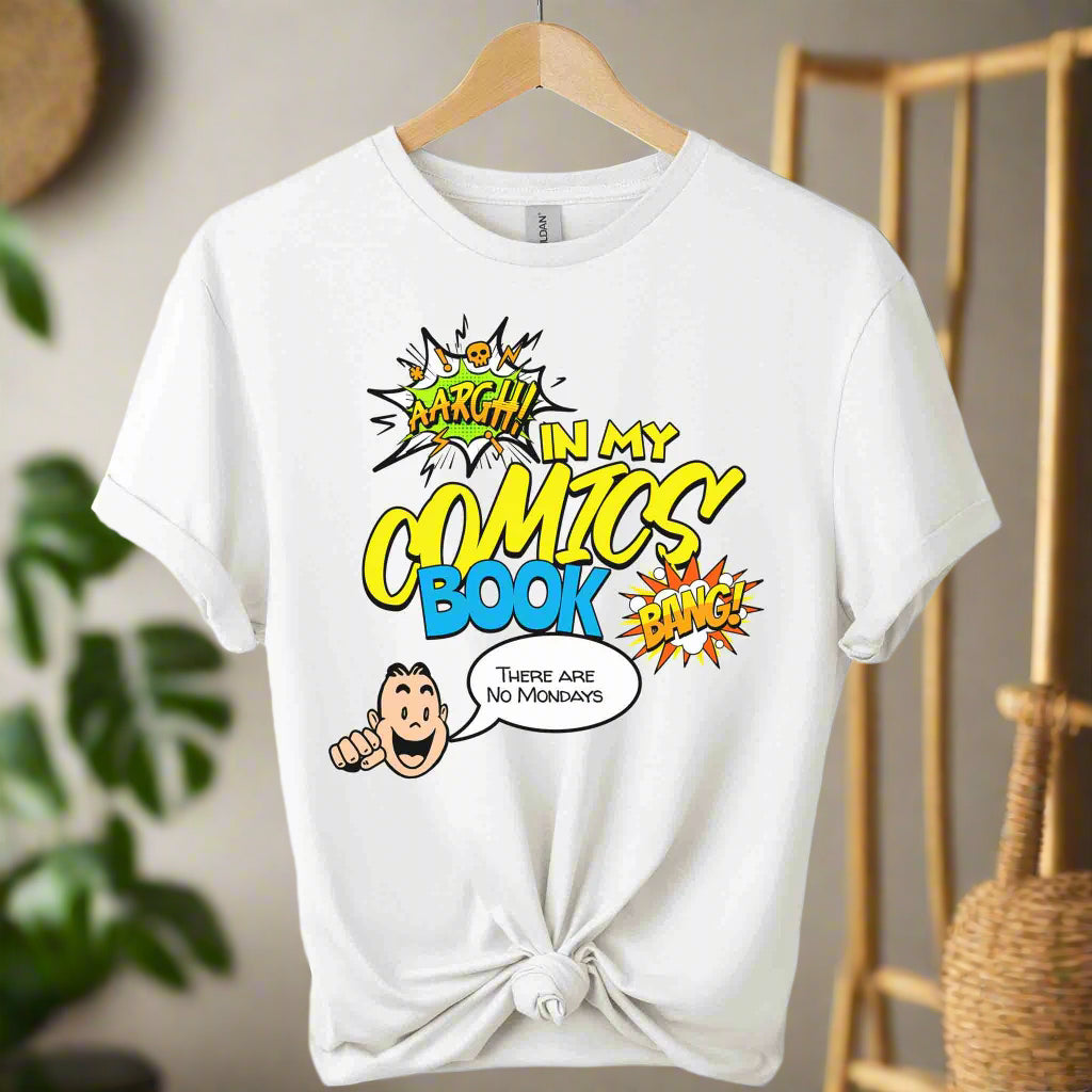 Unisex t-shirt color white With front  graphic comic design and comic book retro typography tees 