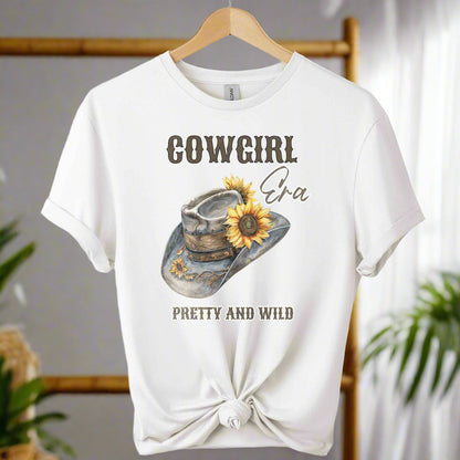Gildan t-shirt design with cowgirl pretty and wild typography and hat  graphic design Western Style  for Unisex Comfort color white