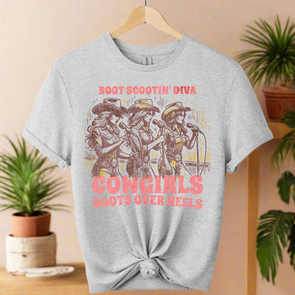 Gildan soft premium scooting diva Cowgirl singing front design graphic tees unisex color sports gray 