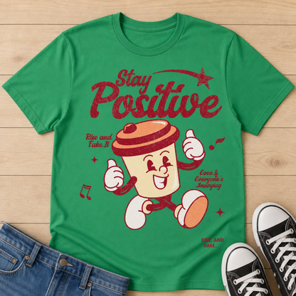 Stay Positive Vintage Coffee Tee | Funny Retro Cartoon Sarcastic T-Shirt